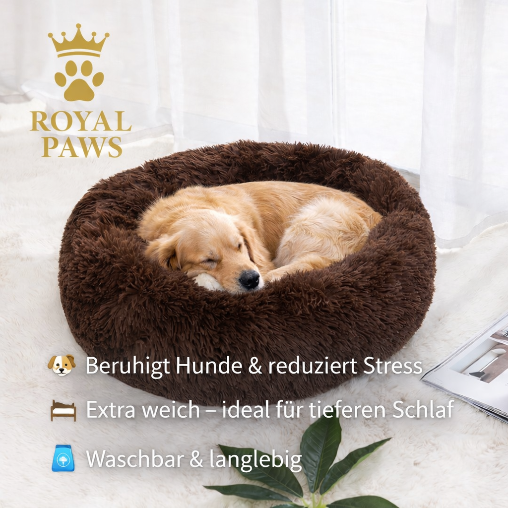 Royal Paws™️ Flauschiges Donut-Hundebett – Anti-Stress & Waschbar