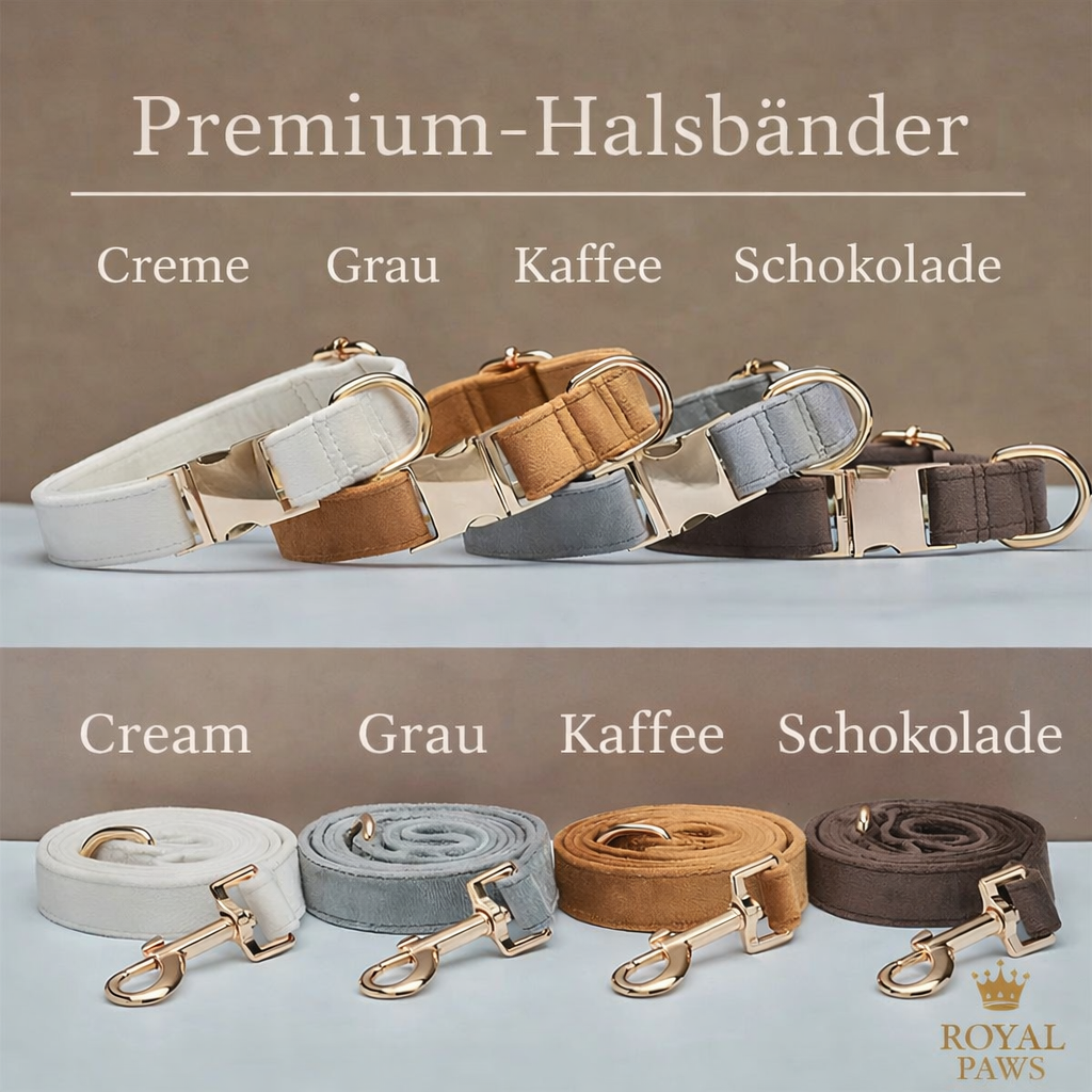 Royal Paws™ Personalisierbares Samt-Halsband & Leinen-Set mit Gravur – Premium Hundehalsband mit Namen