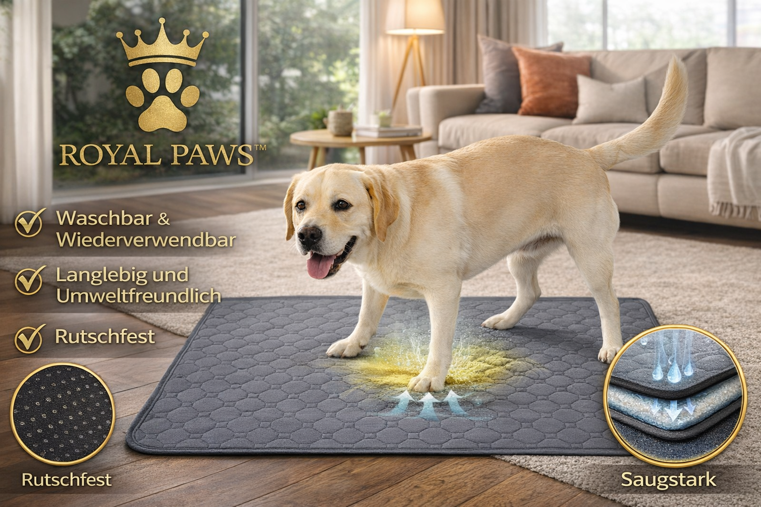 Royal Paws™ Waschbare Premium-Welpenunterlage / Pipiunterlage