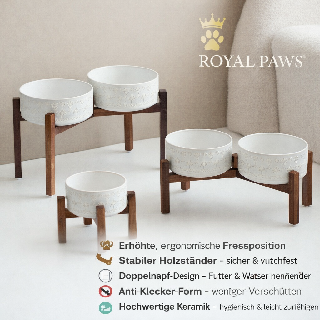 Royal Paws™ Premium Doppelnapf aus Keramik – Erhöht & Ergonomisch