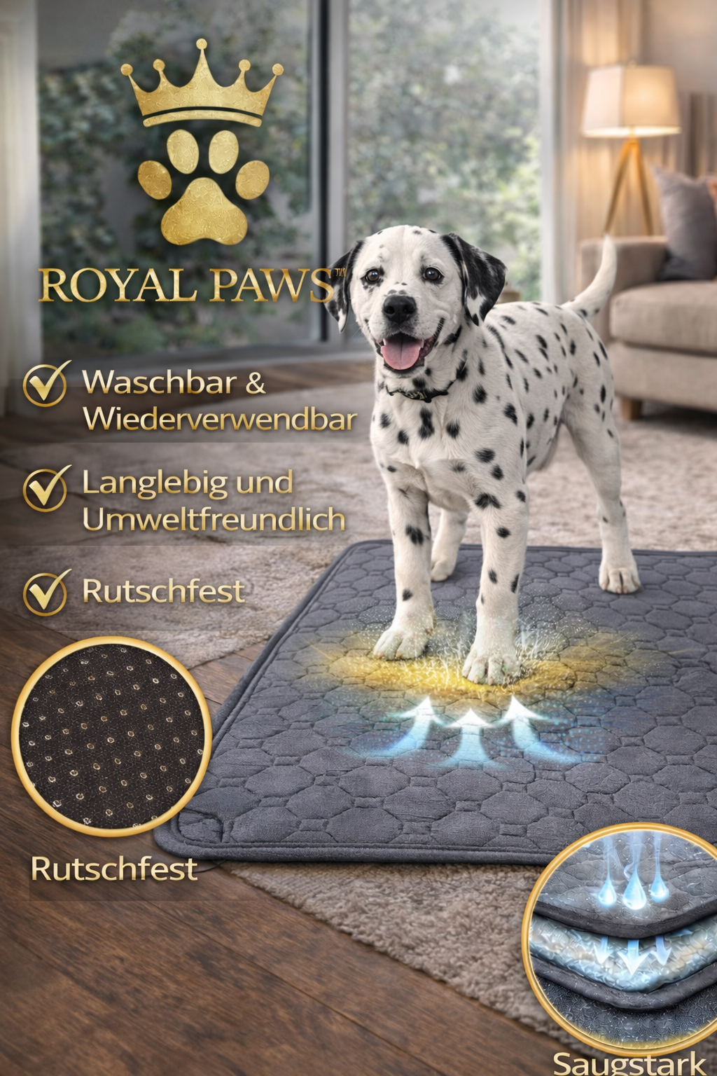 Royal Paws™ Waschbare Premium-Welpenunterlage / Pipiunterlage