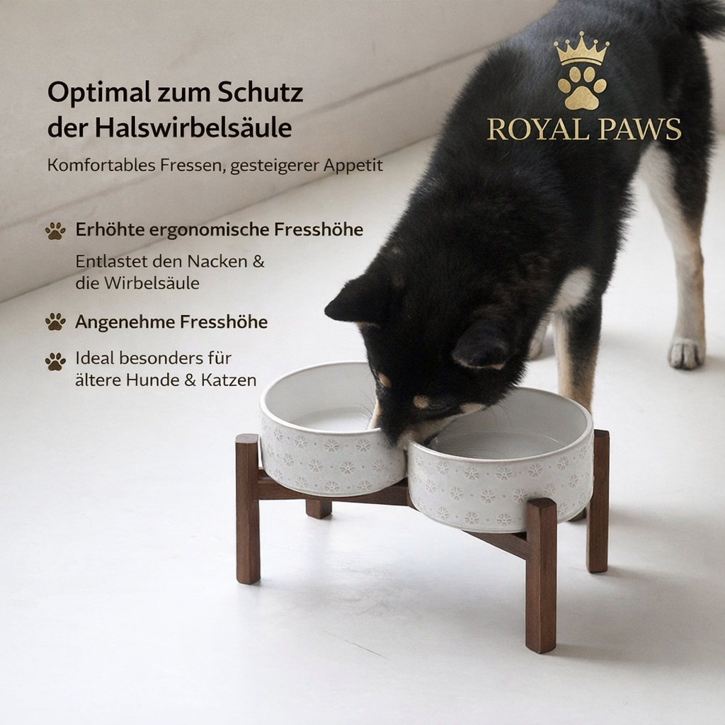Royal Paws™ Premium Doppelnapf aus Keramik – Erhöht & Ergonomisch