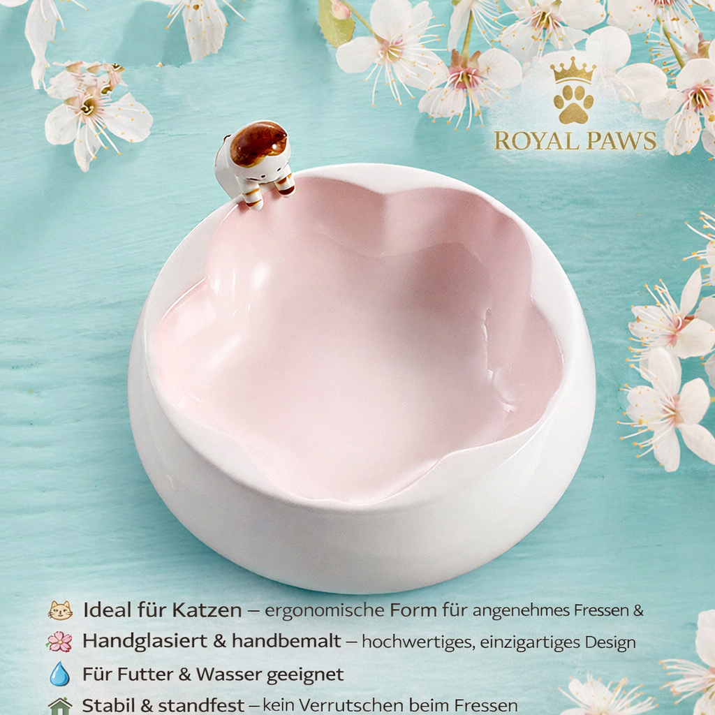Royal Paws™ Sakura Keramik-Napf – Handglasierter Futter- & Wassernapf für Katzen