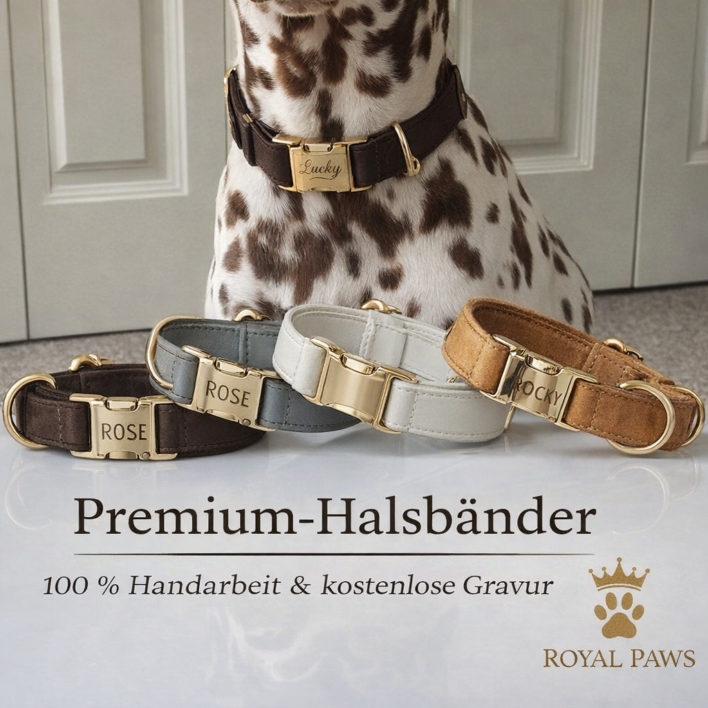 Royal Paws™ Personalisierbares Samt-Halsband & Leinen-Set mit Gravur – Premium Hundehalsband mit Namen