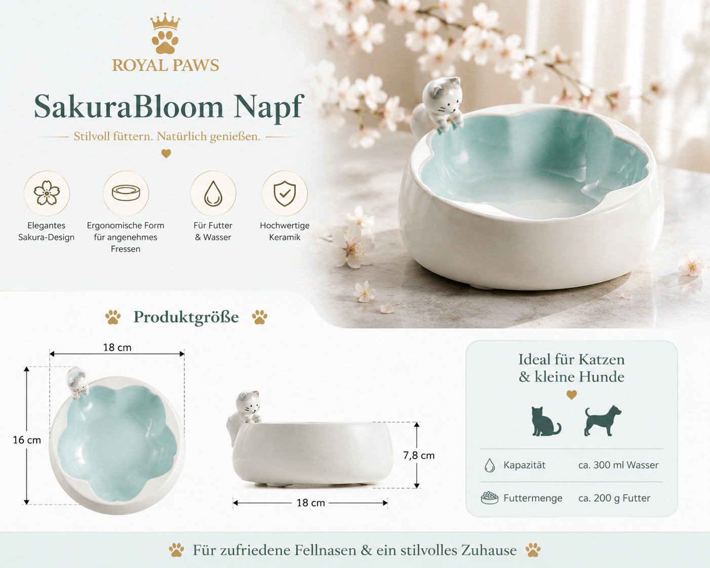 🌸 Royal Paws™ SakuraBloom Napf aus Keramik