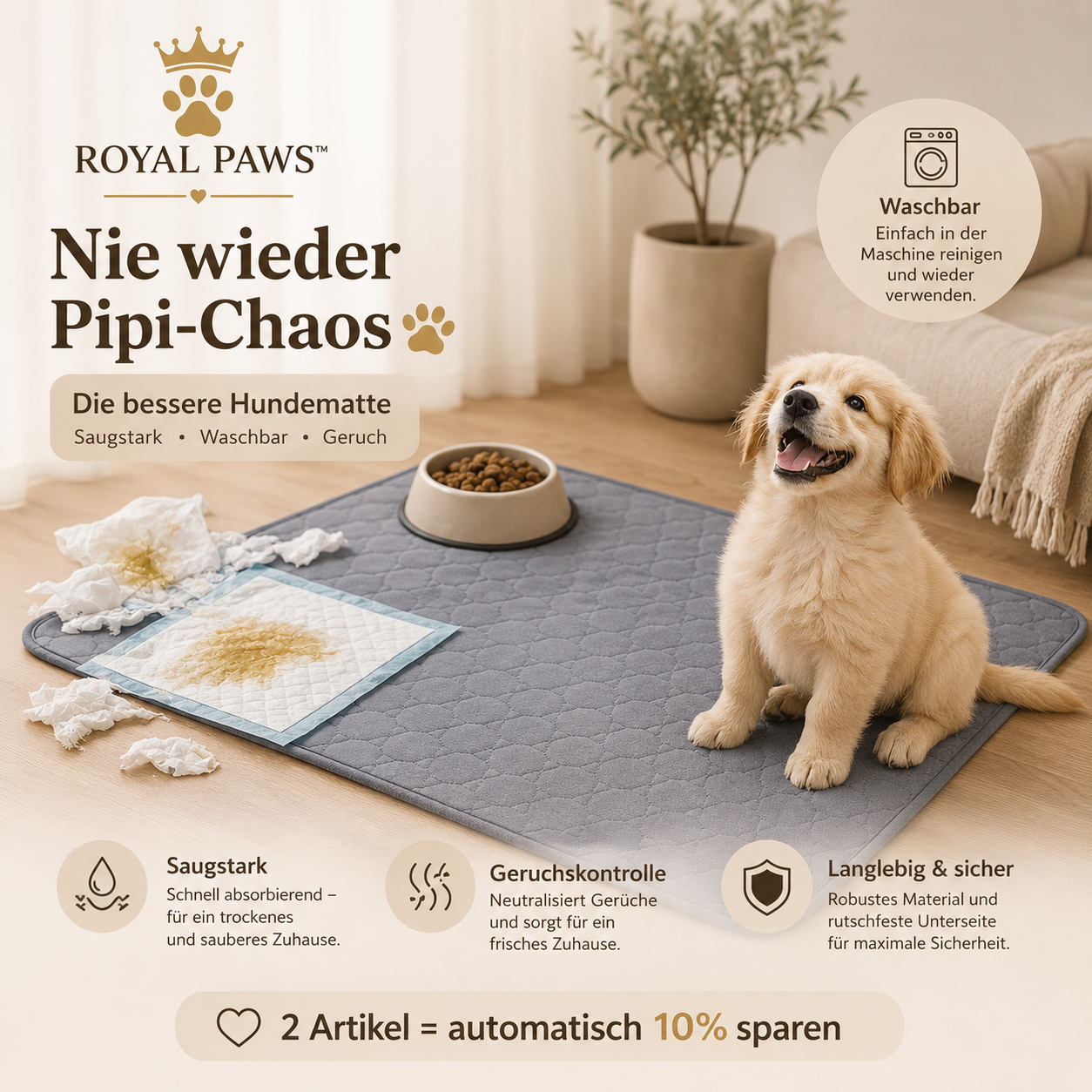 🐶 Royal Paws™ Waschbare Premium-Welpenunterlage / Pipiunterlage