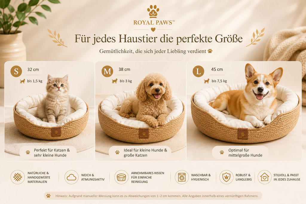 🧺 Royal Paws™ CozyNest - Handgewebtes Katzen- & Hundebett aus Naturfasern