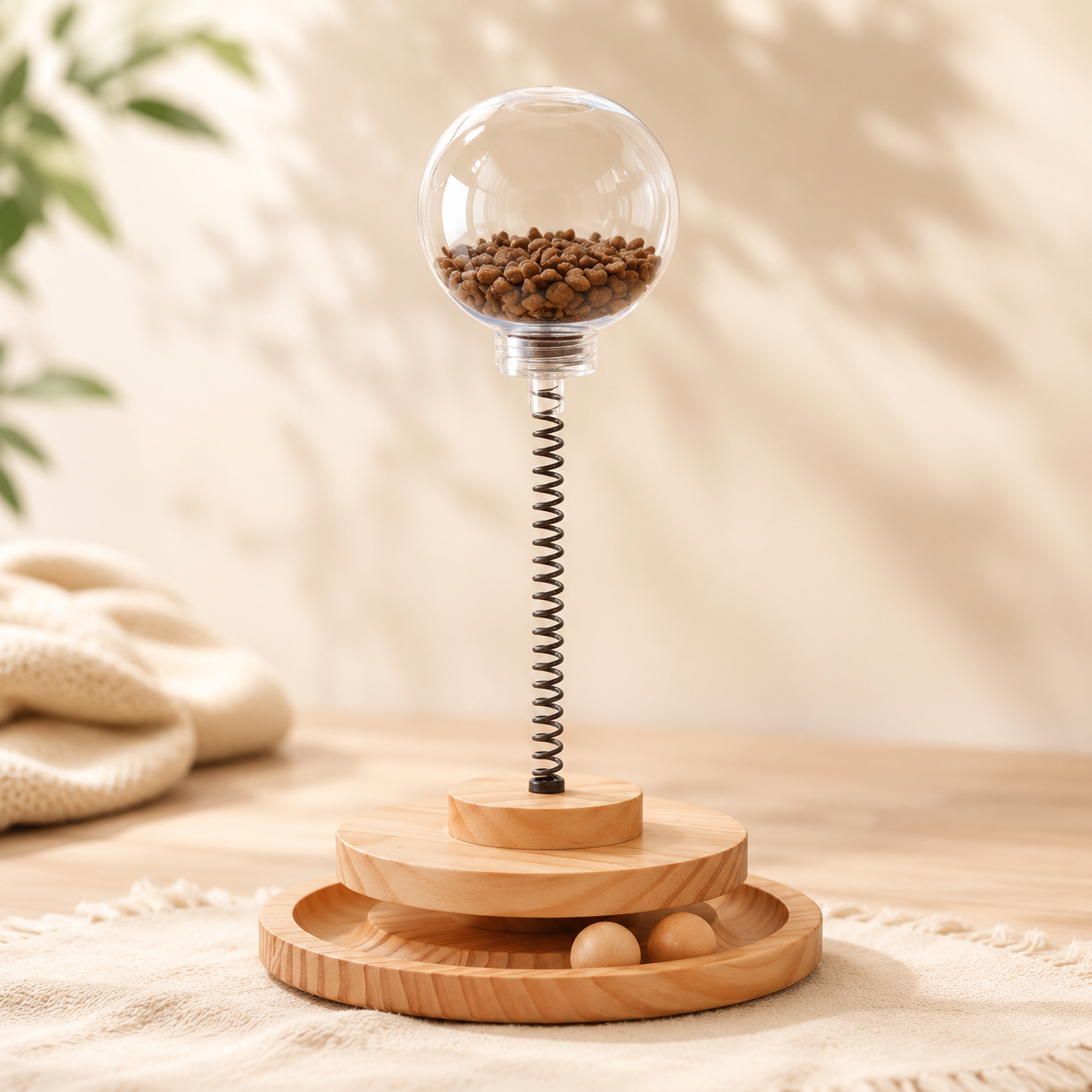 🐱 Royal Paws™ Play’n Snack Tower – Holz-Spielzeug & Futterspender für Katzen