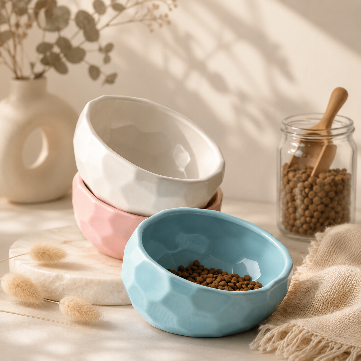 🍽️ Royal Paws™ Keramik-Napf mit Holzständer – Ergonomischer Futter- & Wassernapf für Hunde & Katzen