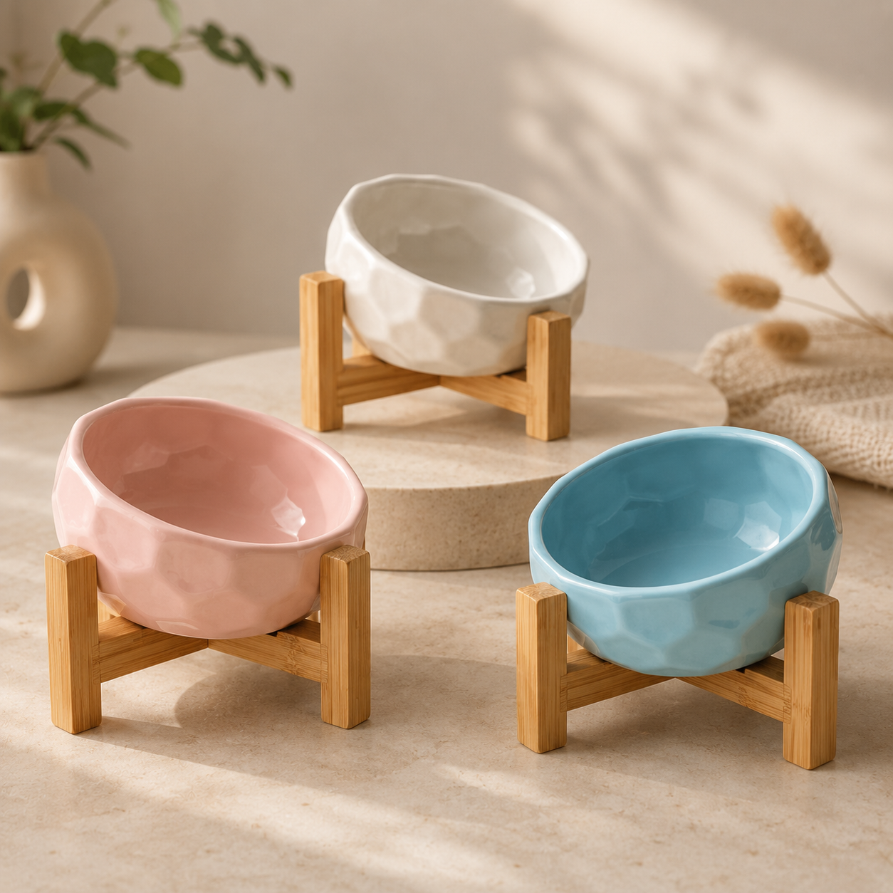 🍽️ Royal Paws™ Keramik-Napf mit Holzständer – Ergonomischer Futter- & Wassernapf für Hunde & Katzen