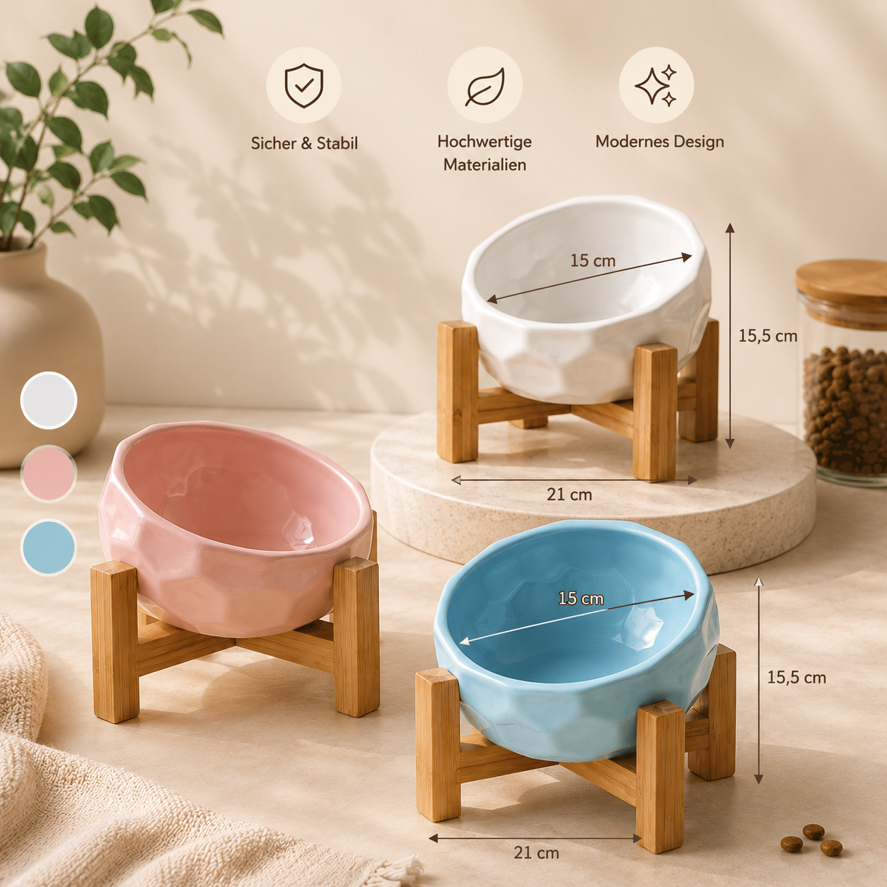 🍽️ Royal Paws™ Keramik-Napf mit Holzständer – Ergonomischer Futter- & Wassernapf für Hunde & Katzen