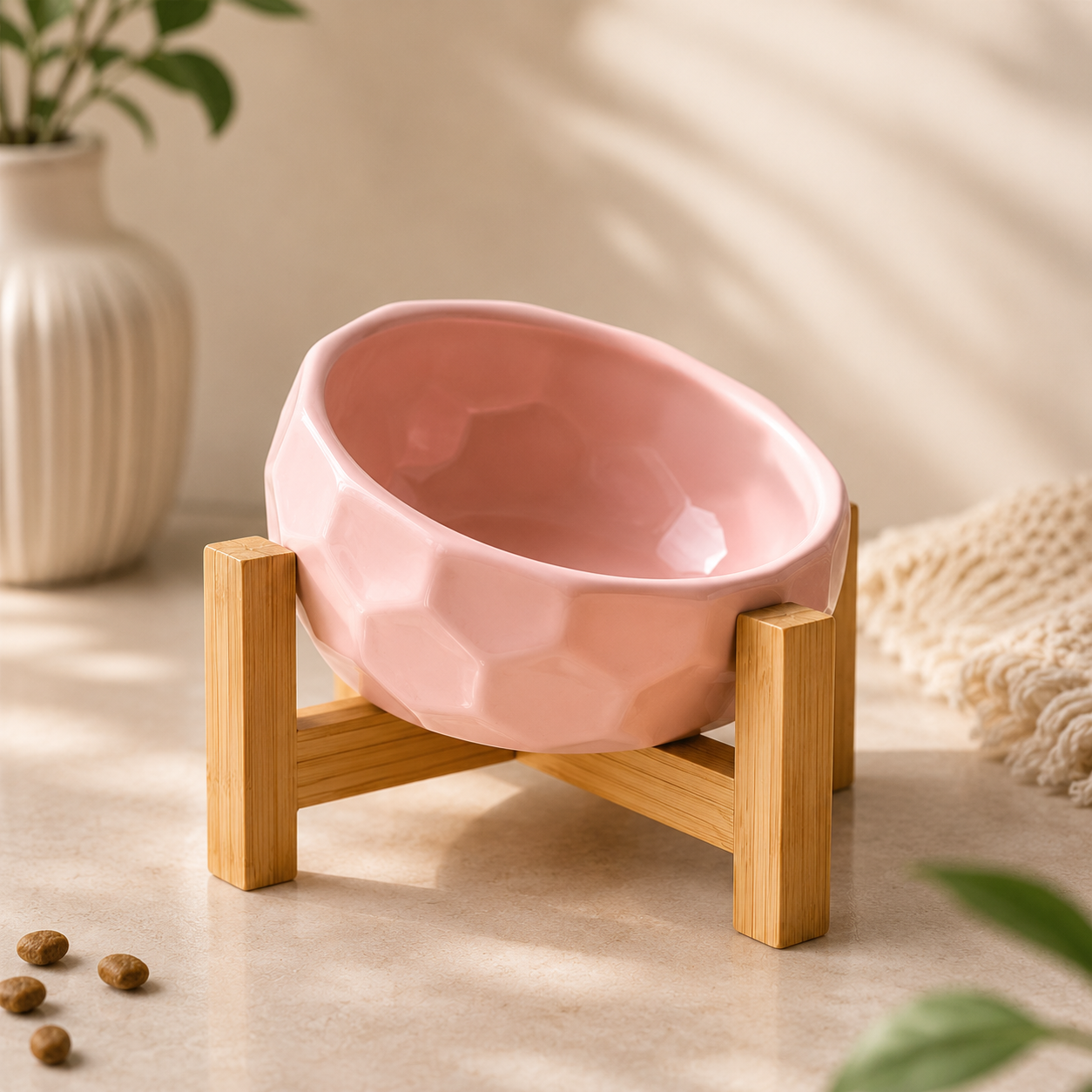 🍽️ Royal Paws™ Keramik-Napf mit Holzständer – Ergonomischer Futter- & Wassernapf für Hunde & Katzen