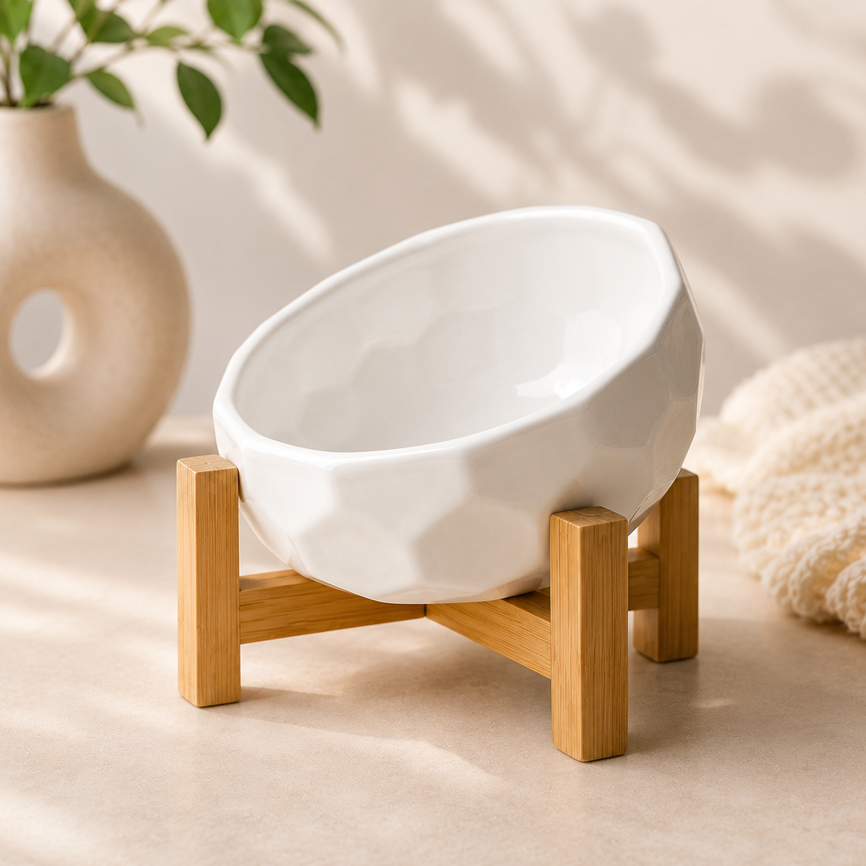 🍽️ Royal Paws™ Keramik-Napf mit Holzständer – Ergonomischer Futter- & Wassernapf für Hunde & Katzen