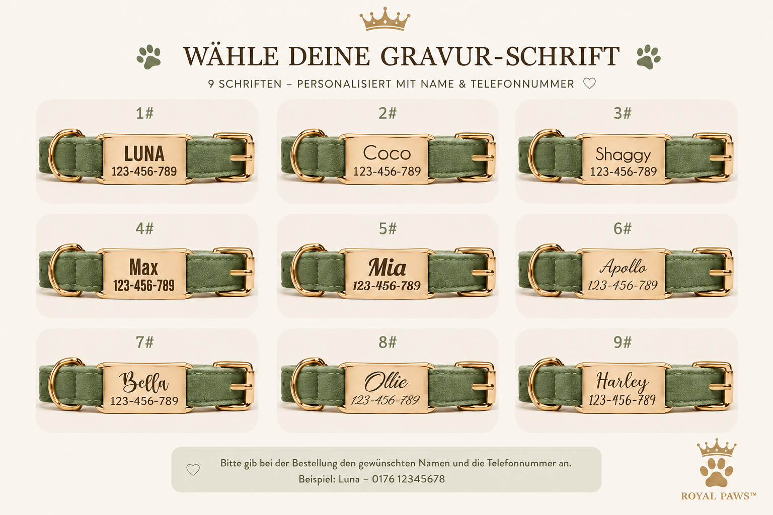 👑 Royal Paws™ Samt-Hundehalsband mit personalisierter Gravur & passender Leine