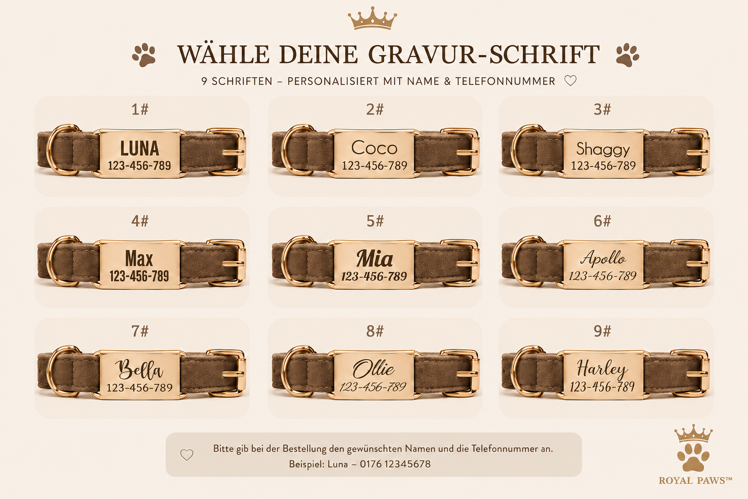 👑 Royal Paws™ Samt-Hundehalsband mit personalisierter Gravur & passender Leine