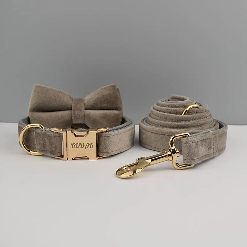 👑 Royal Paws™ Samt-Hundehalsband mit personalisierter Gravur & passender Leine
