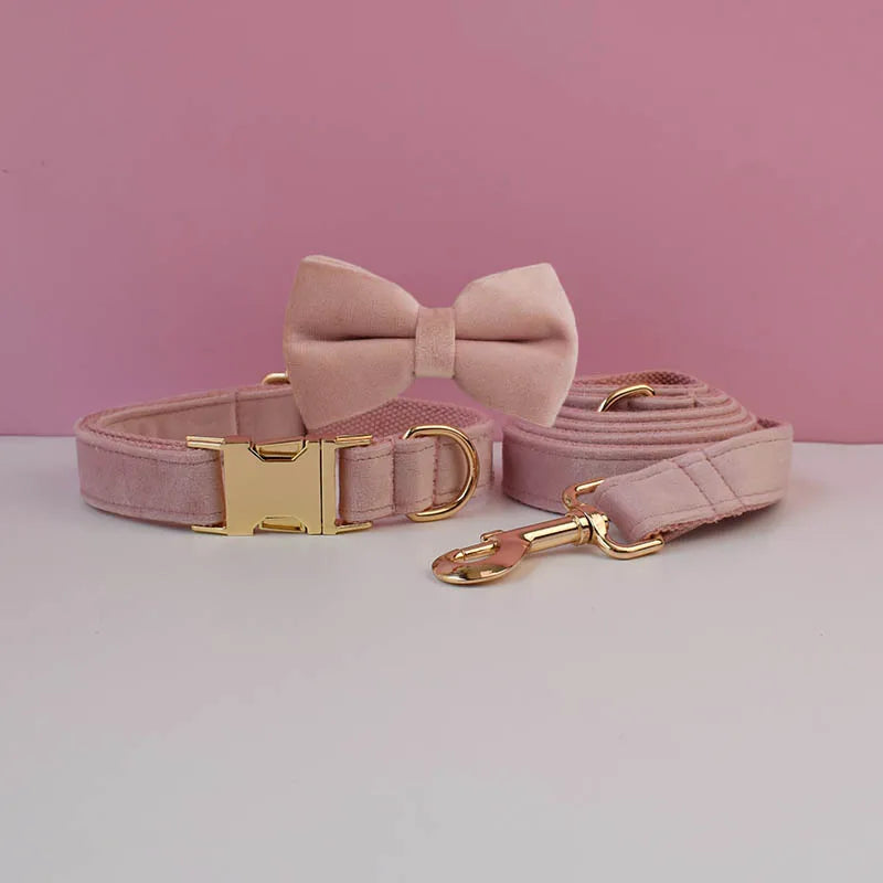 👑 Royal Paws™ Samt-Hundehalsband mit personalisierter Gravur & passender Leine