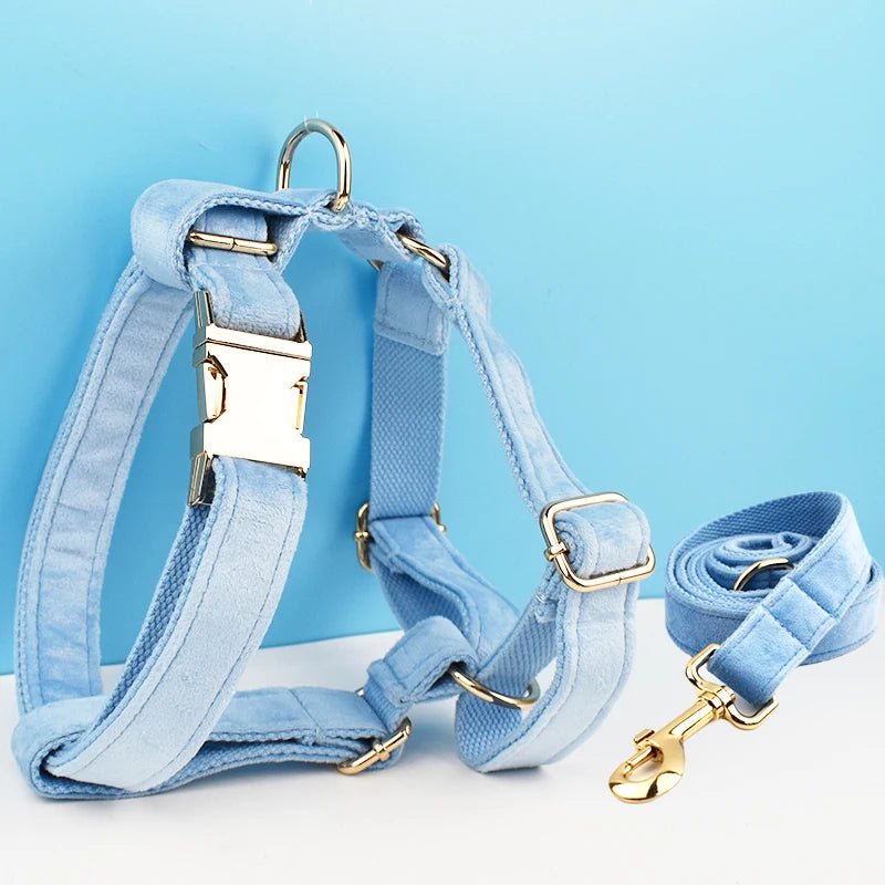 ✨ Royal Paws™ Personalisiertes Samt Hundegeschirr Set mit Leine & Namensgravur
