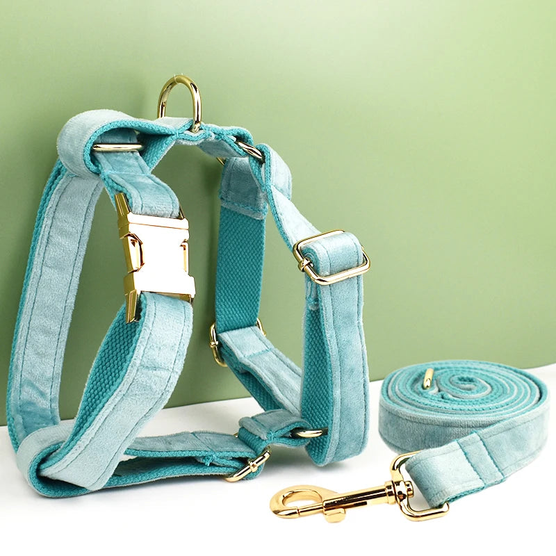 ✨ Royal Paws™ Personalisiertes Samt Hundegeschirr Set mit Leine & Namensgravur