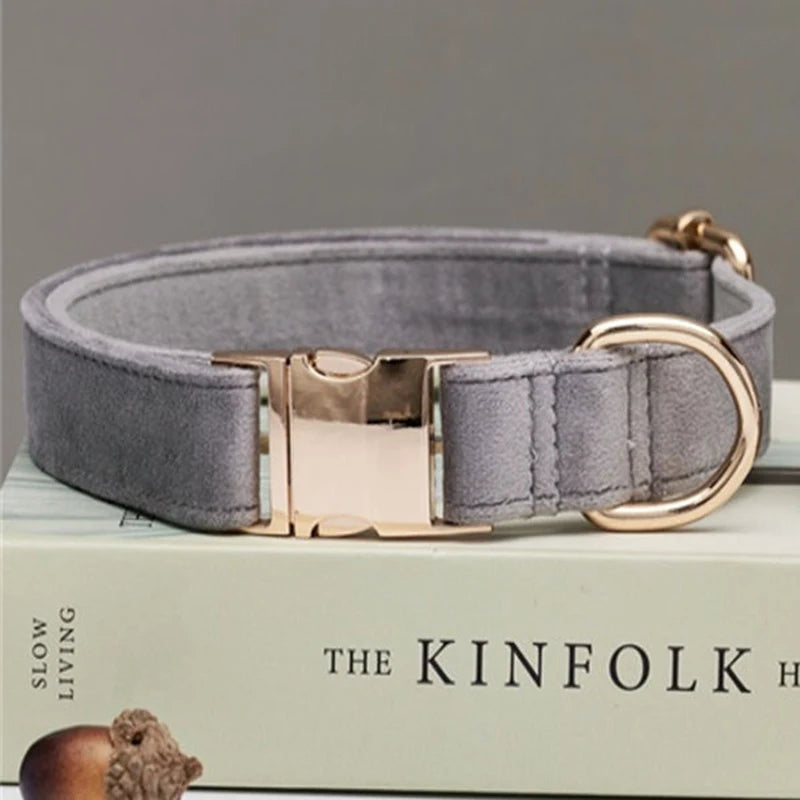 Royal Paws™ Personalisierbares Samt-Halsband & Leinen-Set mit Gravur – Premium Hundehalsband mit Namen