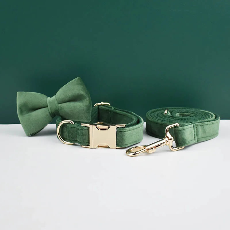 👑 Royal Paws™ Samt-Hundehalsband mit personalisierter Gravur & passender Leine