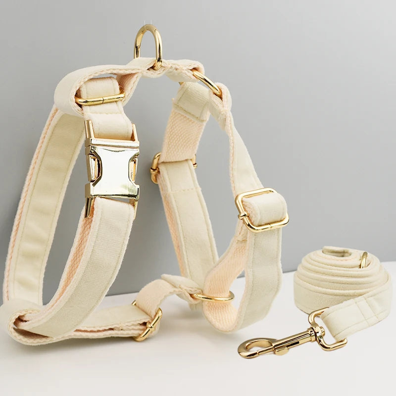 ✨ Royal Paws™ Personalisiertes Samt Hundegeschirr Set mit Leine & Namensgravur