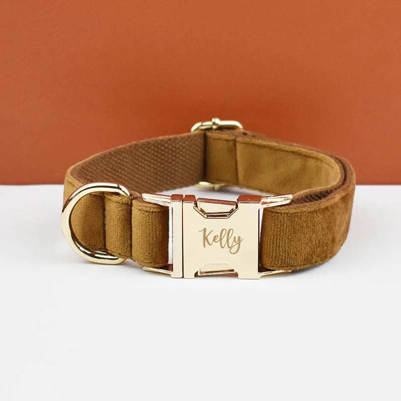 👑 Royal Paws™ Samt-Hundehalsband mit personalisierter Gravur & passender Leine