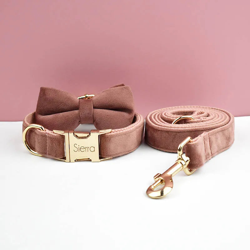 👑 Royal Paws™ Samt-Hundehalsband mit personalisierter Gravur & passender Leine