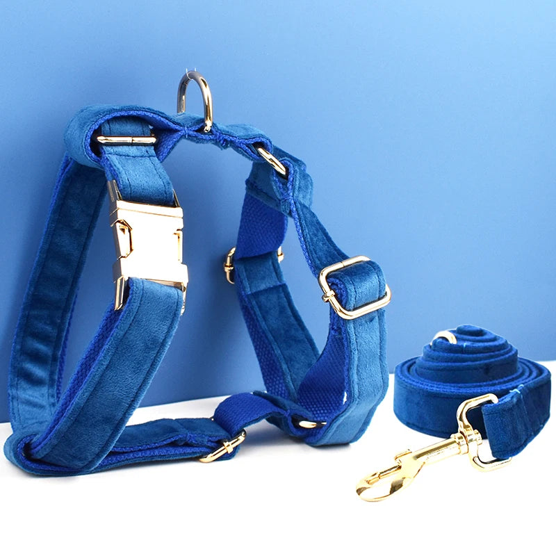 ✨ Royal Paws™ Personalisiertes Samt Hundegeschirr Set mit Leine & Namensgravur
